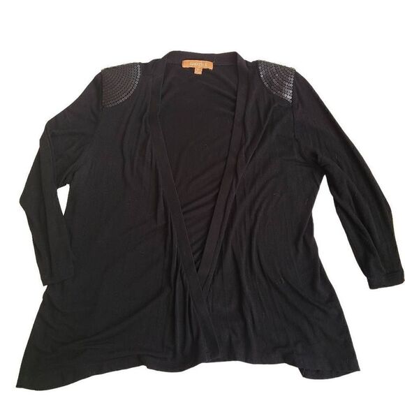 Ellen Tracy Women's Sequin Shoulder Padded Cardigan Jacket Black Medium - Picture 5 of 11